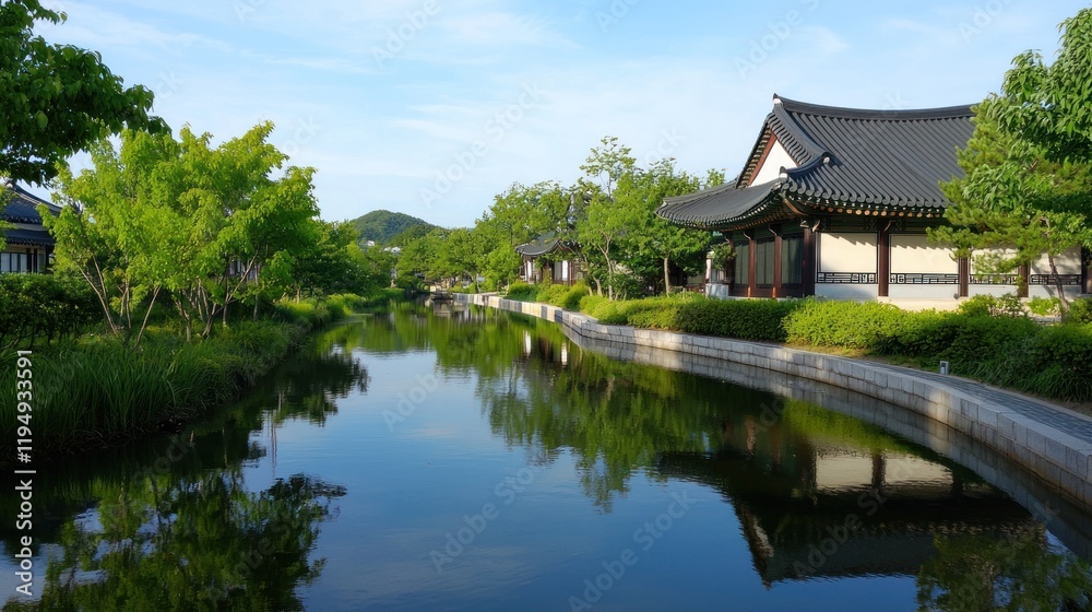 Peaceful Canal with Traditional Houses Peaceful Canal with Traditional Houses