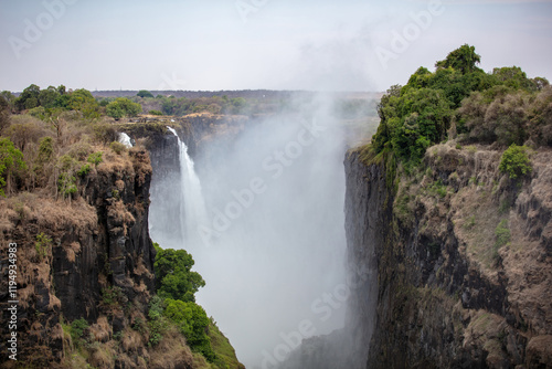 Victoria Falls, waterfall on the Zambezi River between Zambia and Zimbabwe. Africa
