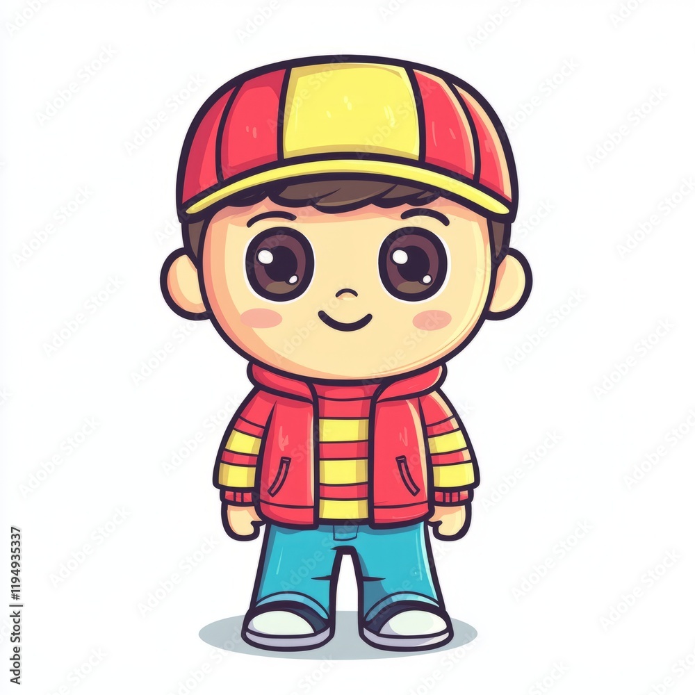 Adorable Cartoon Boy Wearing Red Jacket And Hat Adorable Cartoon Boy Wearing Red Jacket And Hat
