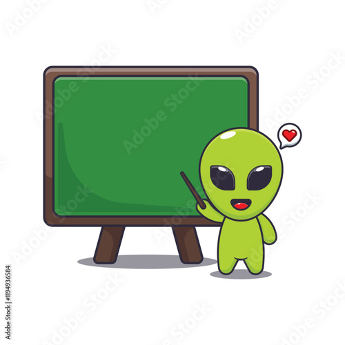 alien with blackboard. mascot cartoon character vector illustration.