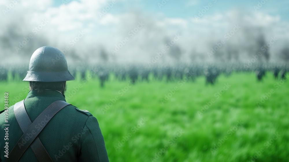 Historical Reenactment Battlefield Scene with Soldier in Green Screen Setting for Cinematic Effects and Digital Art Creation Historical Reenactment Battlefield Scene with Soldier in Green Screen Setting for Cinematic Effects and Digital Art Creation