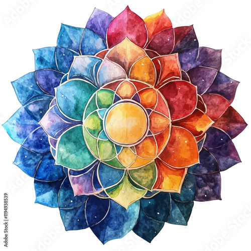 A watercolor painting of chakra meditation, isolated on a white background. Chakra meditation vector.
