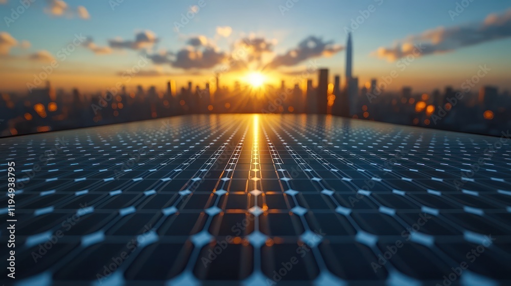 Fototapeta premium Solar Energy Powering the City at Sunset
