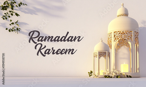 Ramadan Kareem greeting, with beautiful lantern on the background