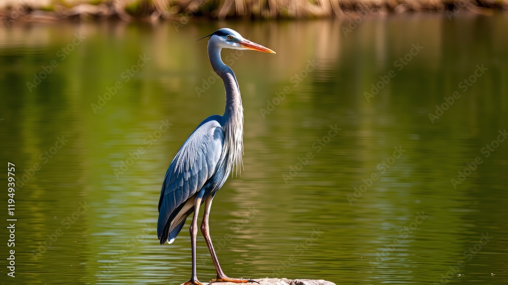 Great Blue Heron by Water - Daylight Beauty, High Resolution, Photorealistic Great Blue Heron by Water - Daylight Beauty, High Resolution, Photorealistic
