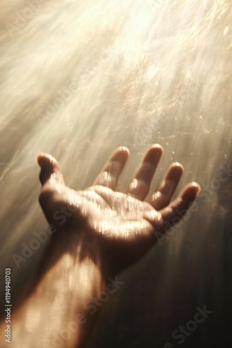 Silhouette of prayer human hand open palm up worship in the morning with sunrise sky. Freedom and spirituality concept. God helping repent catholic easter lent mind pray. Christian religion, belief