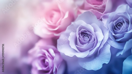 Close up of pink and blue roses with soft bokeh background for elegant art design