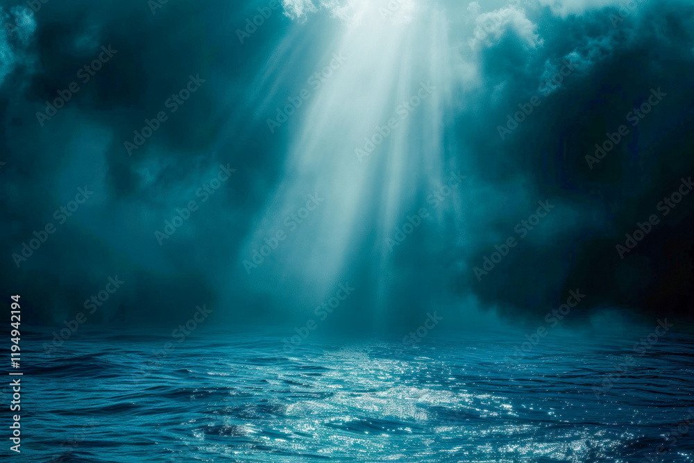 Fototapeta premium Sun Rays Piercing Through The Ocean Surface Into The Underwater