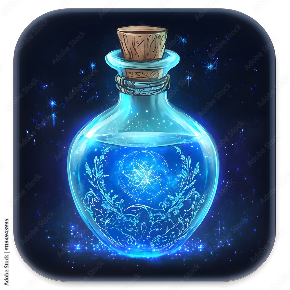 Blue Witchcraft Potion Bottle of Elixir. Mythical herbal apothecary liquid Blue Witchcraft Potion Bottle of Elixir. Mythical herbal apothecary liquid