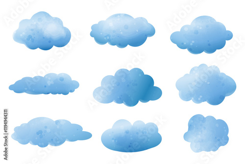 Set of clouds. Vector illustration of cloud in watercolor style, isolated