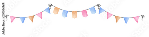 Garland of flags for holiday decoration. Vector illustration in watercolor style, isolated