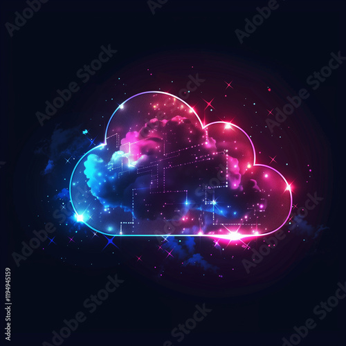 Wallpaper Mural Vibrant Glowing Cloud Storage Data Visualization with Futuristic Tech Interface and Digital Network Connectivity in Neon Hues Torontodigital.ca