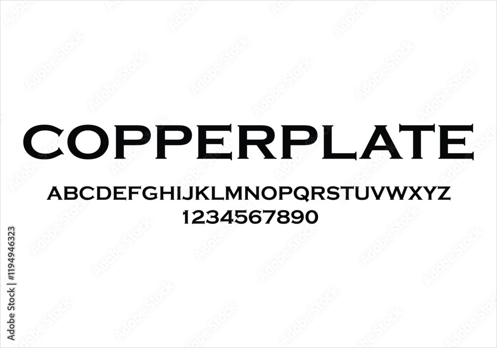 Fotografie Copperplate font for logo and headline. Isolated vector typeset