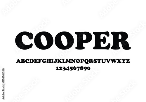 Cooper font for logo and headline. Isolated vector typeset