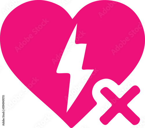 Broken heart with a rejection symbol, representing heartbreak and disappointment.
