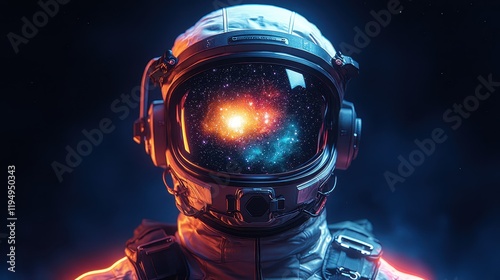 Futuristic traveler in a glowing spacesuit stands against a cosmic backdrop illuminated by vibrant stars and nebulae, embodying the spirit of exploration and discovery in the universe