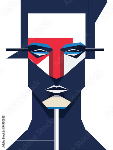 Minimalist vector illustration of a man designed with simple geometric shapes, triangles and squares. Ideal for modern designs, creative projects, and artistic concepts.