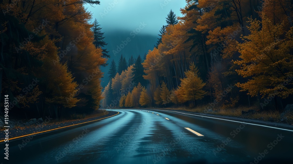 Fototapeta premium Million Dollar Highway Rain Aspen Gold Fall Drive