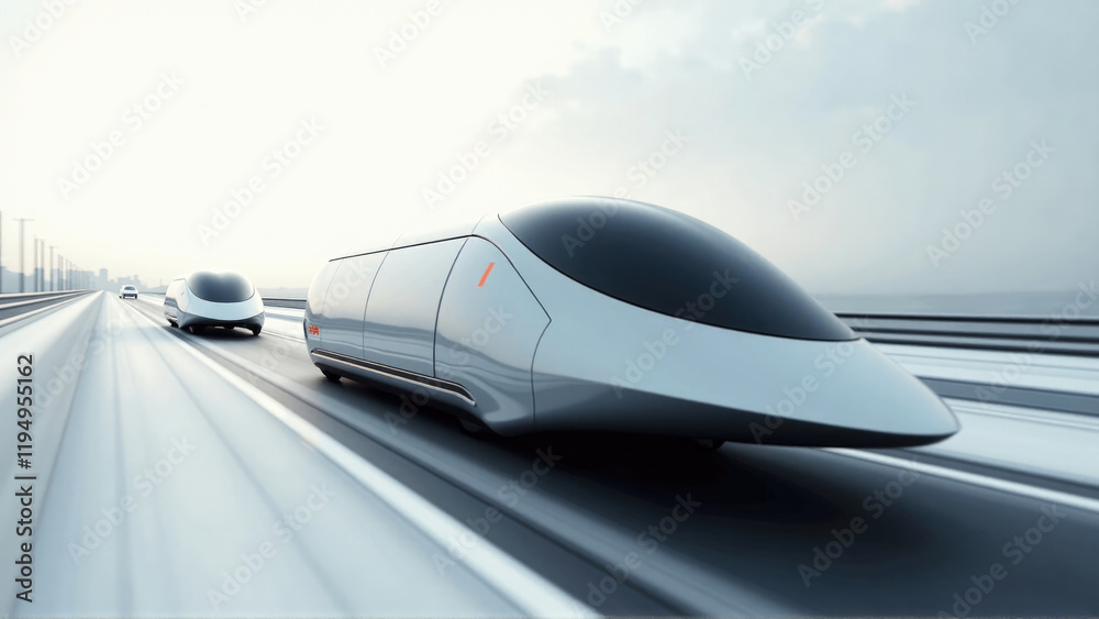 Obraz premium High-speed futuristic transportation vehicles on an open road in a modern setting