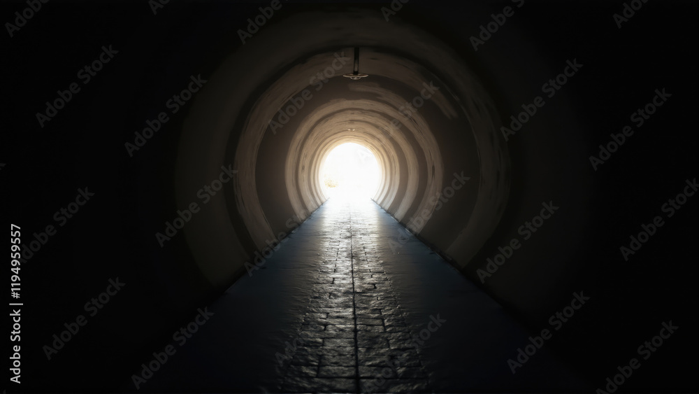 Obraz premium Bright light at the end of a long tunnel symbolizing hope and journey