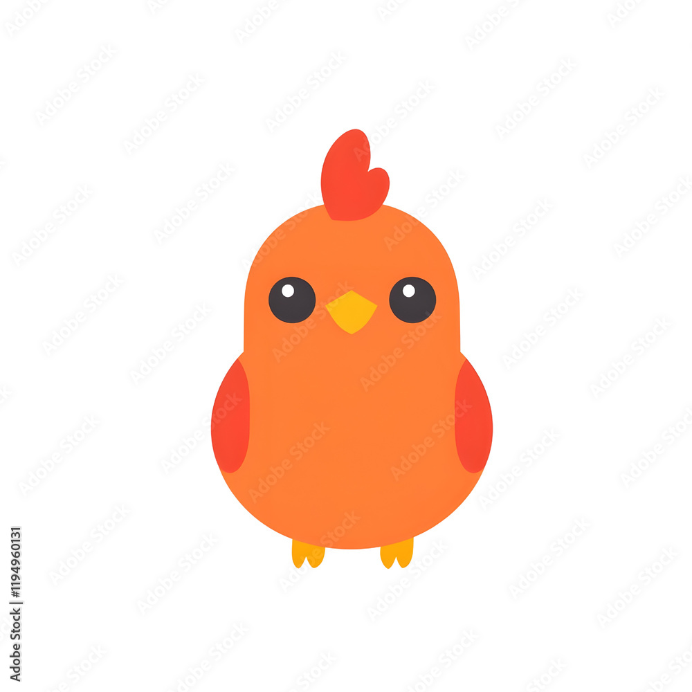 Whimsical Rooster with Rounded Orange Body and Red Comb - Flat Vector Illustration Whimsical Rooster with Rounded Orange Body and Red Comb - Flat Vector Illustration