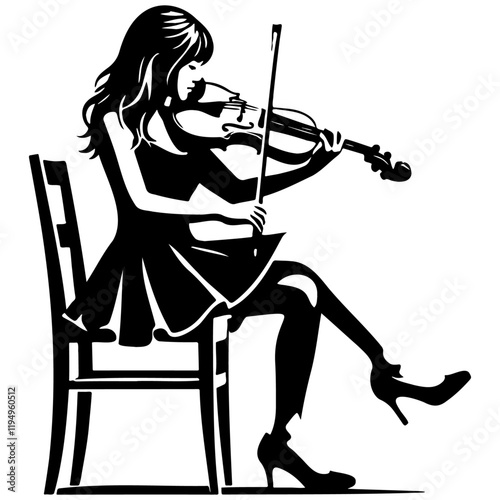 Woman Play Violin Illustration.