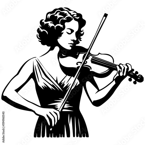 Woman Play Violin Illustration.