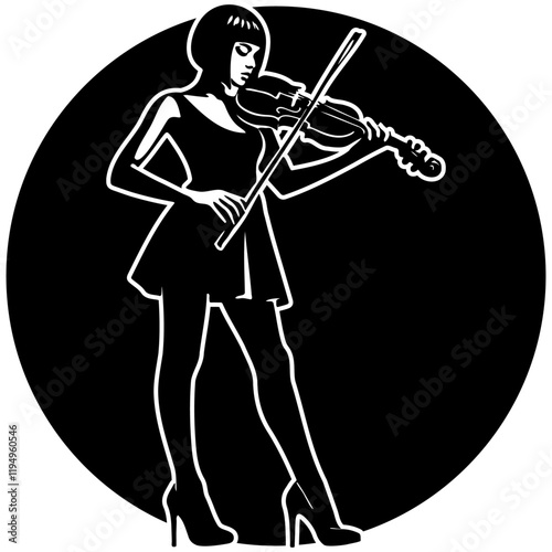 Woman Play Violin Illustration.