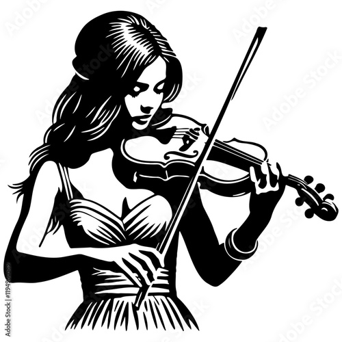 Woman Play Violin Illustration.