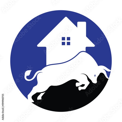 Bull house logo design vector illustration. Logo vector for bull real estate.