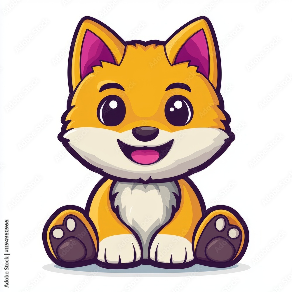 Adorable Cartoon Fox Sitting Happily Adorable Cartoon Fox Sitting Happily