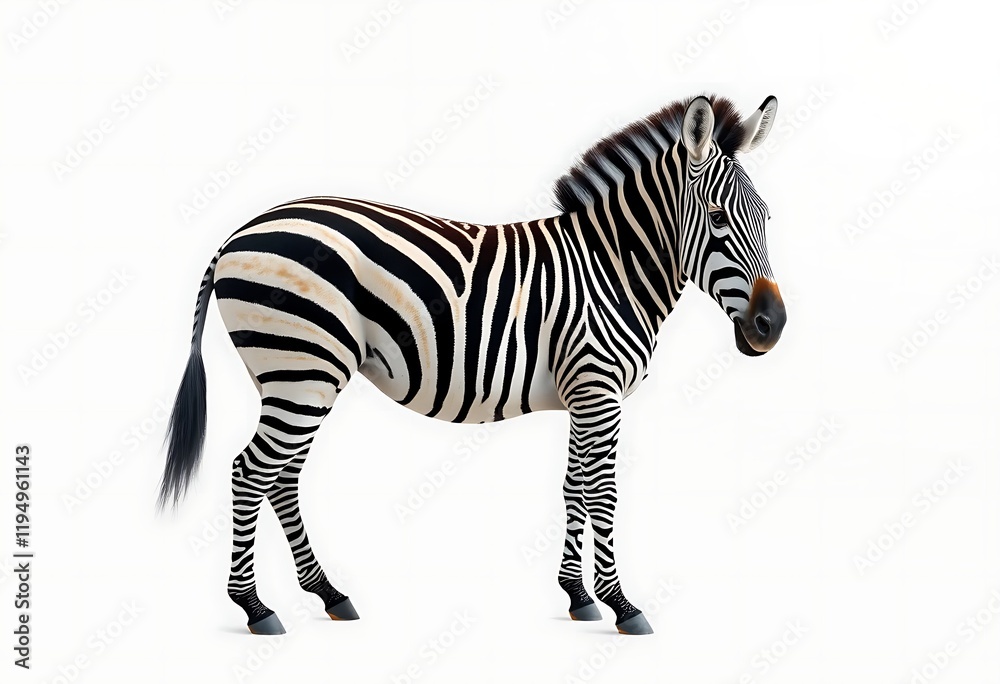 Obraz premium Striped Zebra Detailed Profile White Background Realistic Style