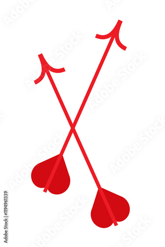 Red heart shaped arrows crossed isolated on white background, cupid love symbol vector illustration for Valentine's Day romance, wedding design, social media, article. Vertical layout  photo