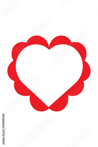 Scalloped edge border red heart frame illustration on transparent background. Fun vector romantic art for Valentine's Day designs, wedding decorations, photos, and love-themed projects. 