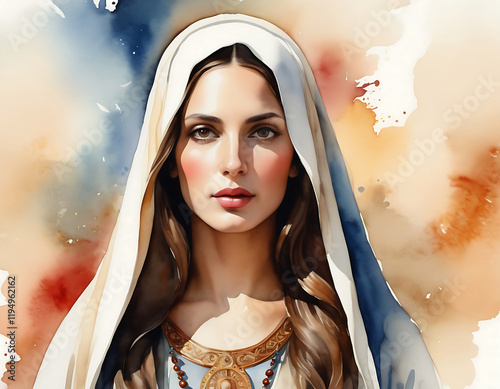 Watercolor Potrait Illustration of Maria Magdalene, sometimes called Mary of Magdala.  photo