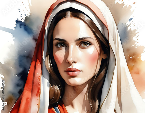 Watercolor Potrait Illustration of Maria Magdalene, sometimes called Mary of Magdala.  photo