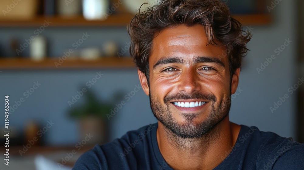 Happy man smiling indoors, home background, portrait Happy man smiling indoors, home background, portrait
