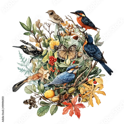 A watercolor vector of biodiversity loss, isolated on a white background. Biodiversity loss vector.
