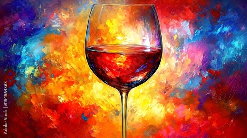 Vibrant Wine Glass in Rainbow Art Backdrop
