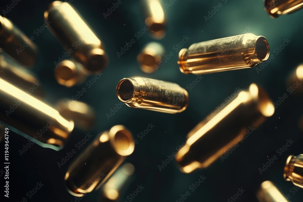Naklejka premium Golden Bullet Casings in Air