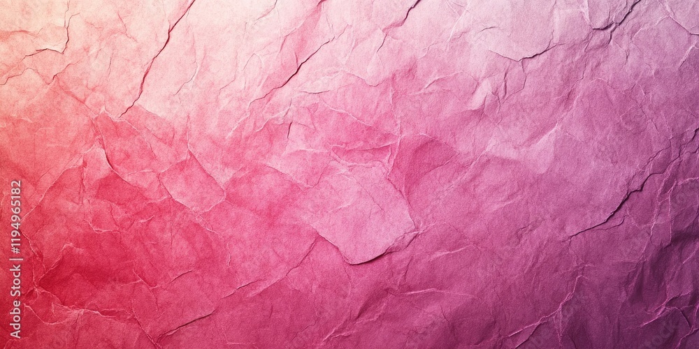 Fototapeta premium Textured background of crinkled paper featuring a gradient transition from deep red to soft pink with a blank copy space and subtle spotted details.