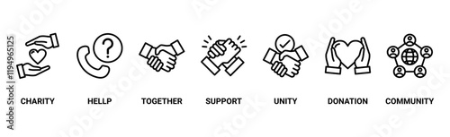 Volunteering banner web icon vector illustration concept for volunteer aid assistant with icon of charity, help, together, support, unity, donation, and community