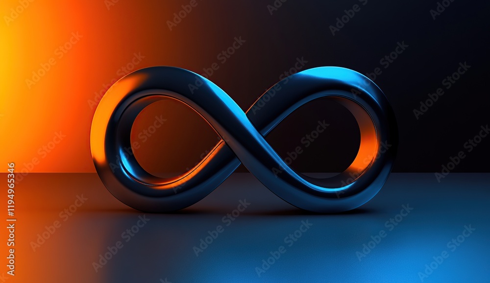 3D logo of an infinity symbol made from two intertwined double helices, dark orange and blue gradient 3D logo of an infinity symbol made from two intertwined double helices, dark orange and blue gradient