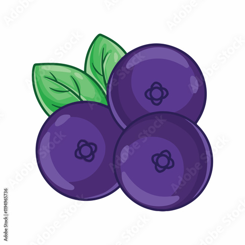 Blueberry with leaves. Vector illustration in cartoon style isolated on white background.