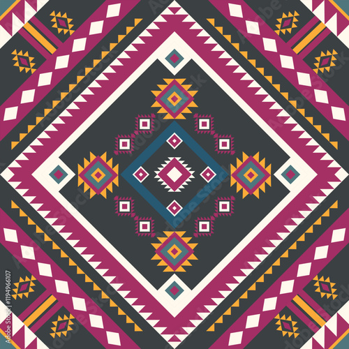 Navajo fabric pattern, bright and modern tones. Traditional geometric patterns combined with a modern twist. Suitable for home decoration or fashion use. photo