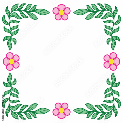 Beautiful floral frame with gradient fill. Copy space. Raster clip art.