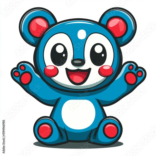 A cheerful blue cartoon bear character sits smiling photo