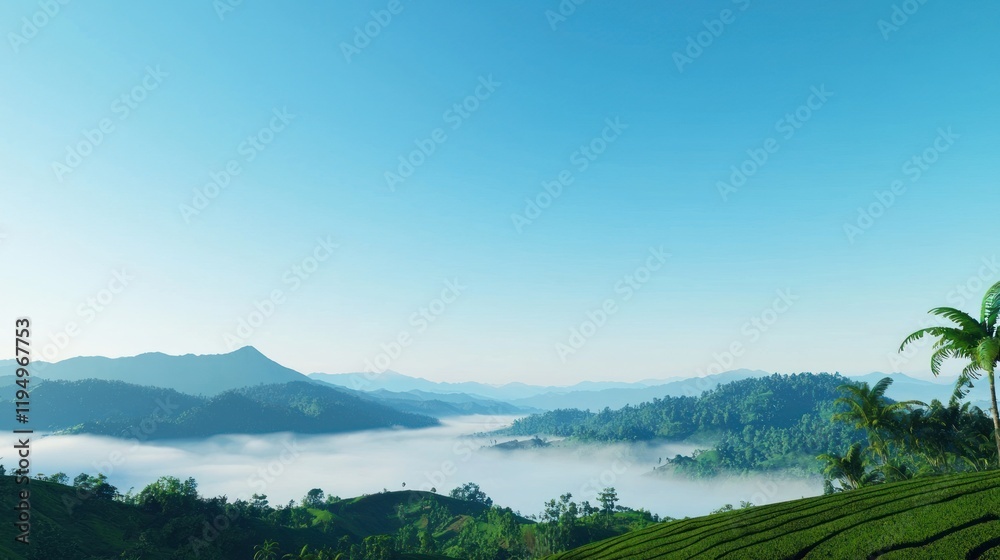 Obraz premium Misty Mountain Valley at Sunrise