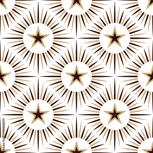 Seamless pattern with bold stars and rays creating a dynamic, elegant pattern for textiles, wallpapers, and more.