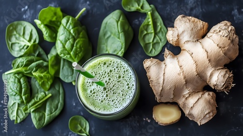 Nutritious Superfood Smoothie with Spinach, Ginger, and Turmeric photo